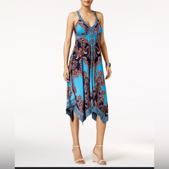 I.N.C. International Concepts Blue / multicolor handkerchief dress - Size SP - Picture 1 of 13